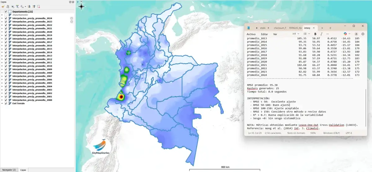 Mapa de precipitación interpolada a partir de estaciones del IDEAM, generado con InterporAPP v2.0