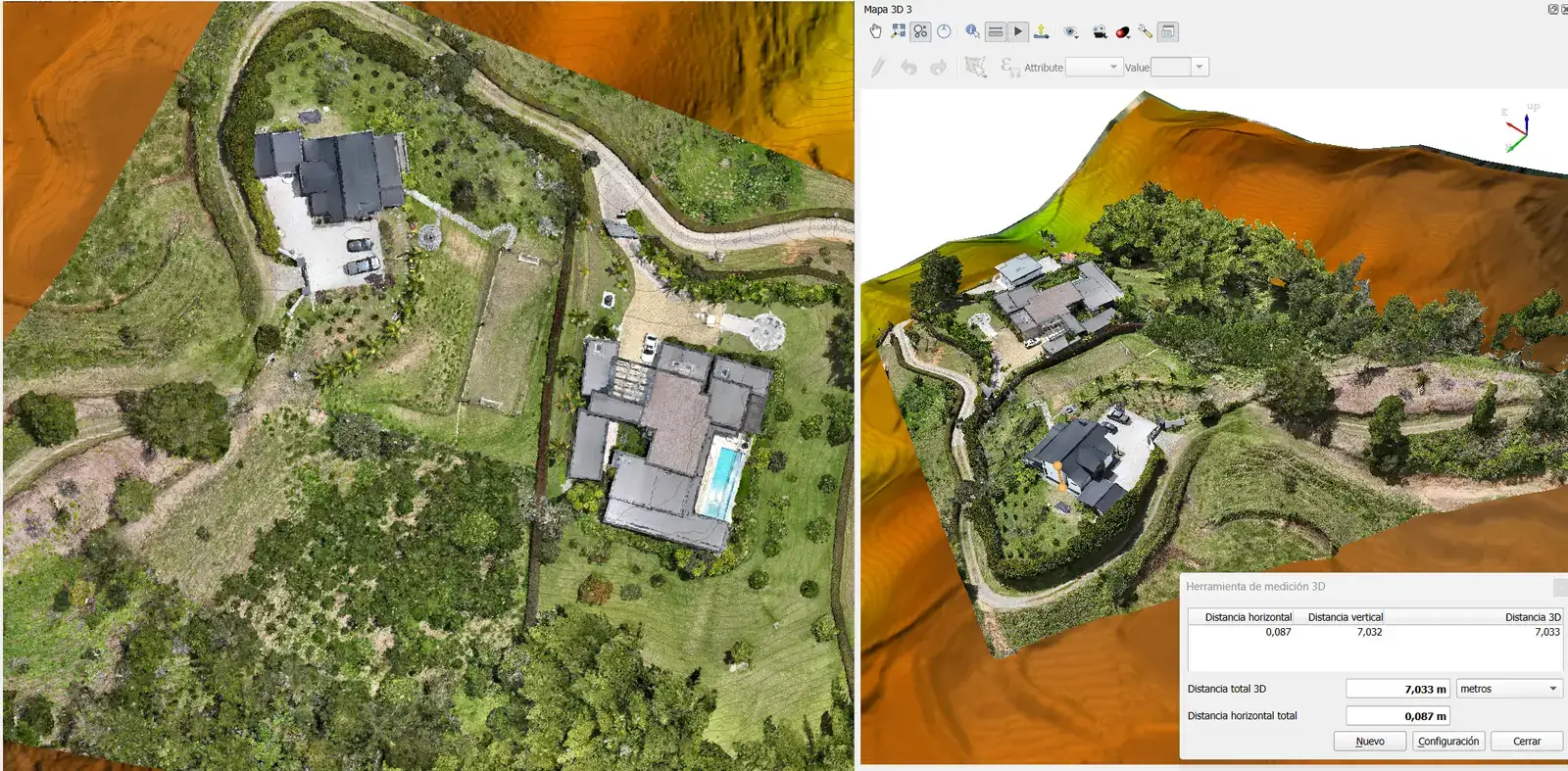 Procesado de un levantamiento LiDAR con nube de puntos y curvas de nivel de un terreno