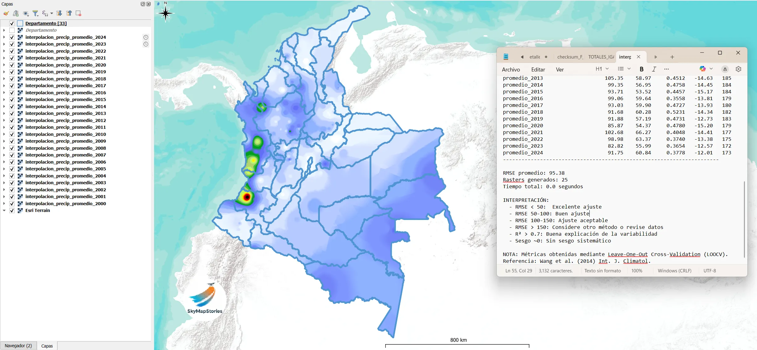 Mapa de precipitación interpolada generado con InterporAPP v2.0 sobre Colombia